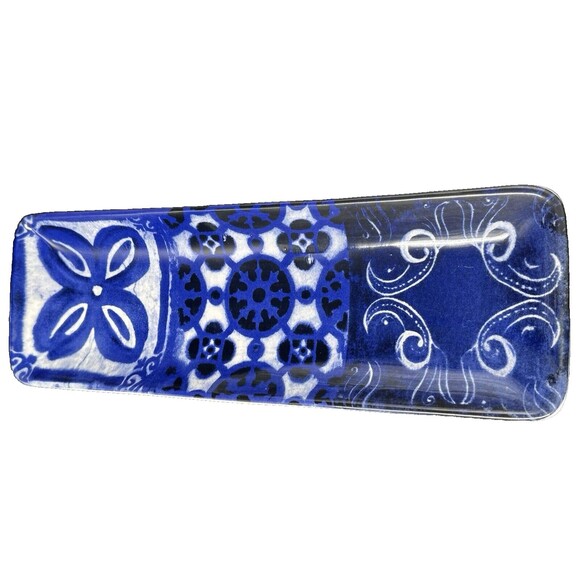 Ashland Indigo Rectangular Blue and White Ceramic Platter 14 Inches Long - Picture 4 of 9